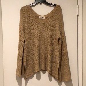 Beige Knit Sweater with Wide End Sleeves